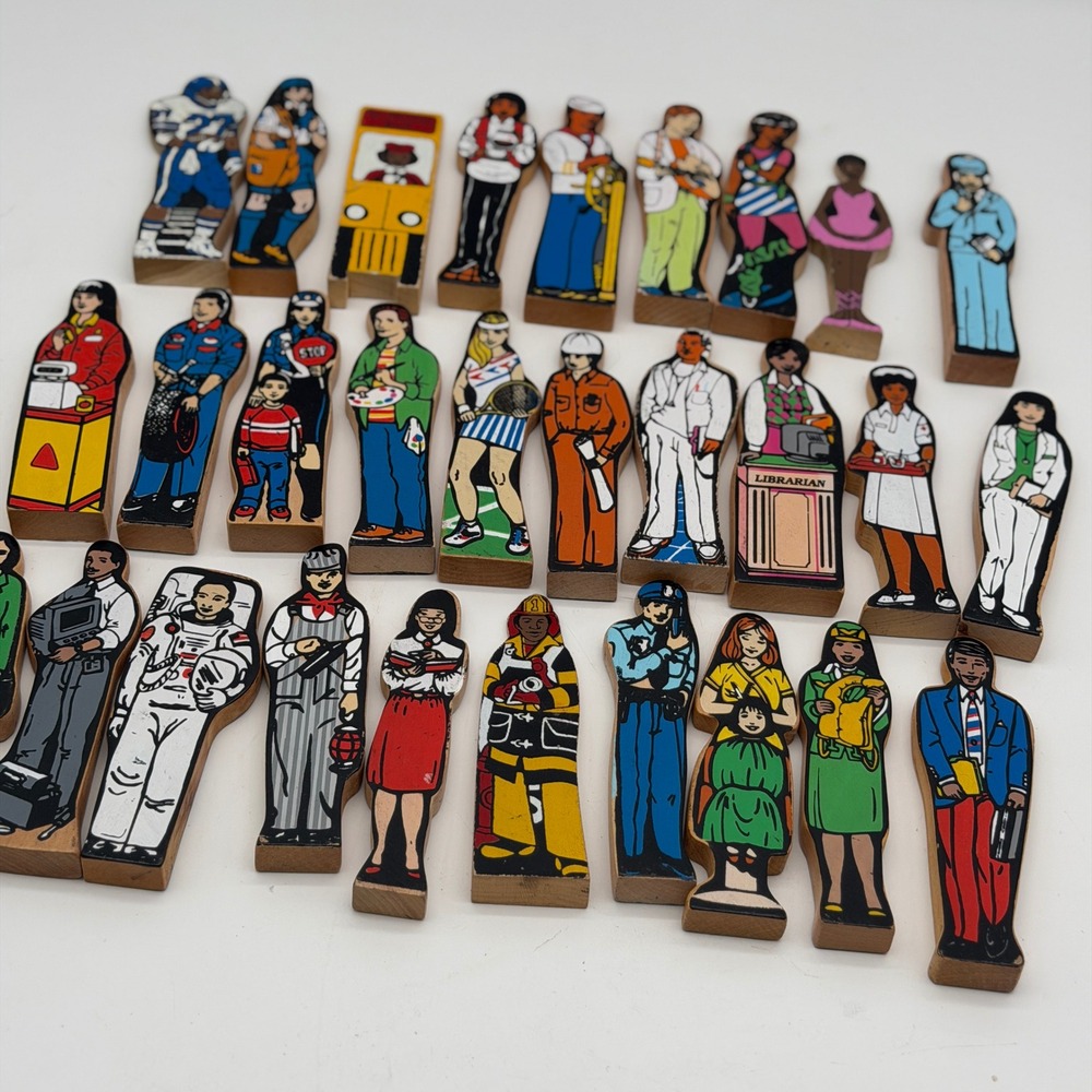 Vintage Learning Wooden Community Helpers Career Figures Lot of 28